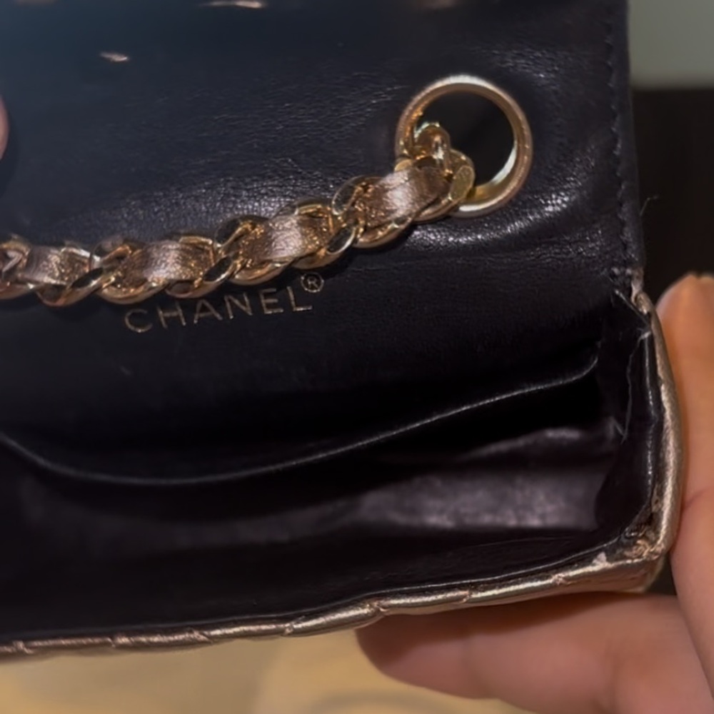 CHANEL Vintage Leather Classic Flap Micro Bag Pouch in Gold - Picture 16 of 16
